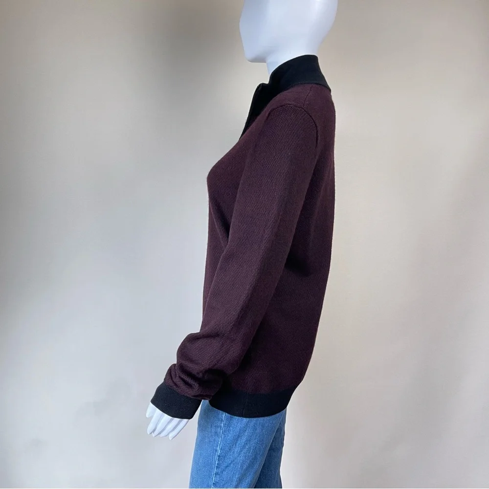 Pal Zileri 100% Lana Wool 1/4 Zip Sweater Burgundy Black